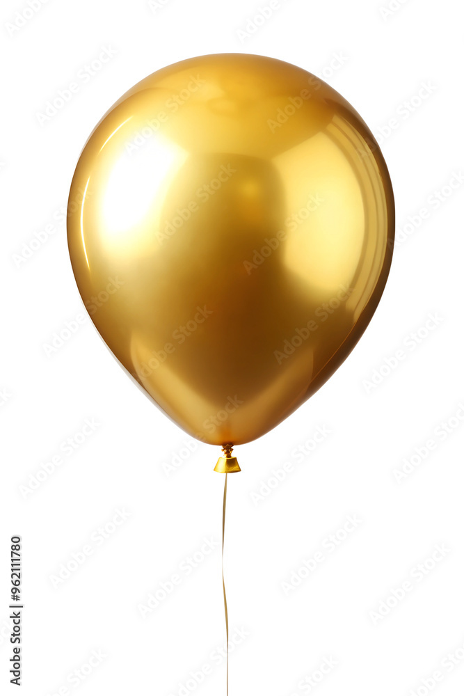 Golden balloon on a white backdrop, cut out transparent