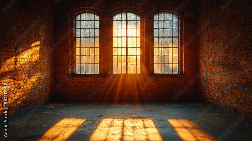 Sunlight Streaming Through Windows in Abandoned Brick Building Sunlight Streaming Through Windows in Abandoned Brick Building