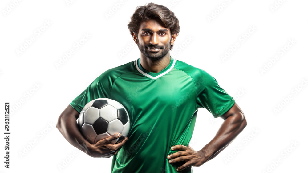 Athlete in green jersey with soccer ball, cut out transparent Athlete in green jersey with soccer ball, cut out transparent