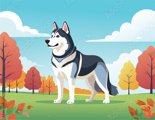Peeking Alaskan Malamute Dog illustration. Alaskan sitting engraving drawing of wild animal vector.
