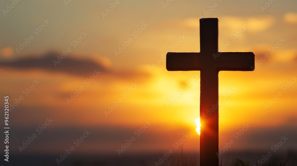 A beautifully designed cross set against a sunset background, symbolizing faith and hope, A beautifully designed cross set against a sunset background, symbolizing faith and hope,