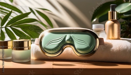 Soothing cooling eye masks displayed on a spalike vanity photo