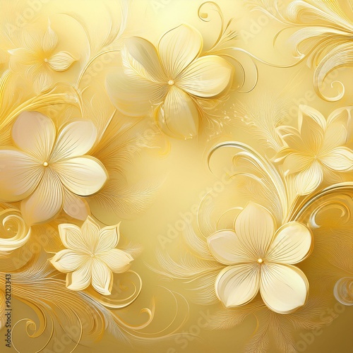 A pastel butter yellow background with delicate floral motifs