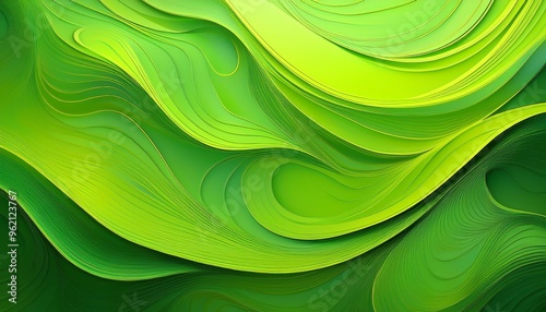 A vibrant chartreuse green background with abstract shapes