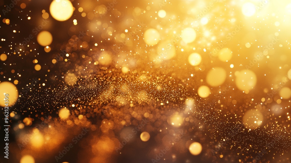 Fototapeta premium Abstract gold bokeh with real dust particles and subtle lens flare, perfect for a warm, elegant scene.