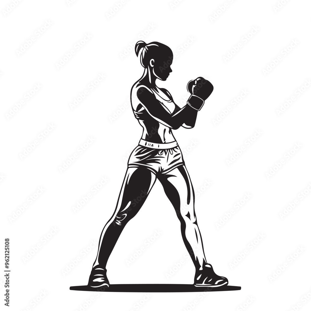 Silhouette Boxing Woman Standing Vectors image isolated on white background. Silhouette Boxing Woman Standing Vectors image isolated on white background.