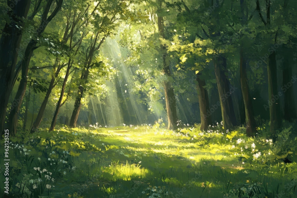 Obraz premium Sunlight Streaming Through a Lush Forest