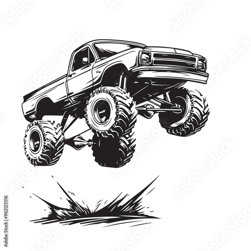 Monster truck jumping Vector Image. Illustration of a Monster truck jumping Vector Image isolated on white background.