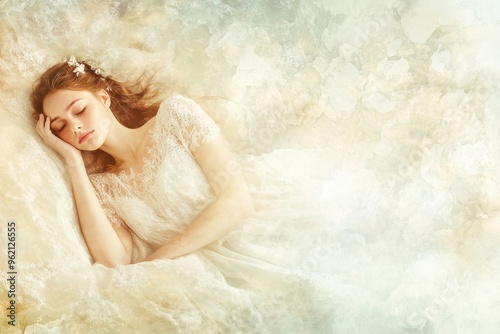A Woman in a White Dress Sleeping on a Bed of Flowers