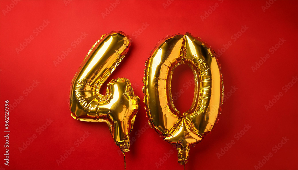 Balloon in shape of number 40 against vivid red backdrop. Happy Birthday. Holiday celebration Balloon in shape of number 40 against vivid red backdrop. Happy Birthday. Holiday celebration