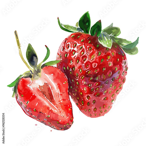 Watercolor vector of Strawberry, isolated on a white background, and Strawberry vector