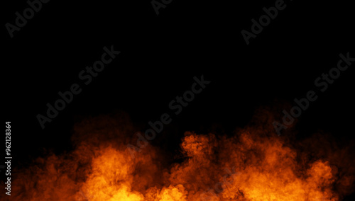 Abstract fire misty fog on isolated black background. Smoke stage studio. Texture overlays. The concept of aromatherapy.