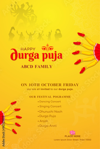 durga puja festival. happy durga puja. Poster, indian festival, invitation card, Story. durga puja Durga Face in Happy Durga Puja invitation card Story Maa durga Puja
