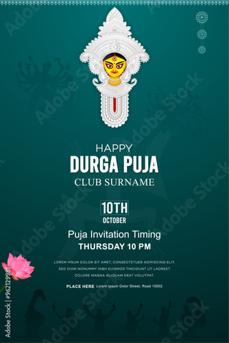 durga puja festival. happy durga puja. Poster, indian festival, invitation card, Story. durga puja Durga Face in Happy Durga Puja invitation card Story Maa durga Puja
