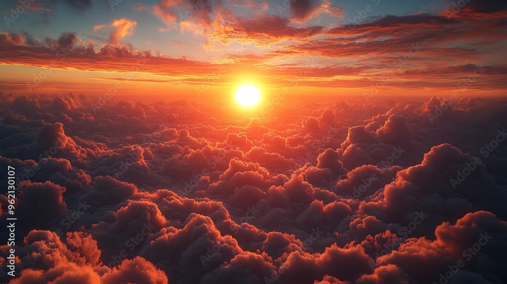 Beautiful Sunset Over the Clouds with Golden Sunlight. AI generated illustration Beautiful Sunset Over the Clouds with Golden Sunlight. AI generated illustration