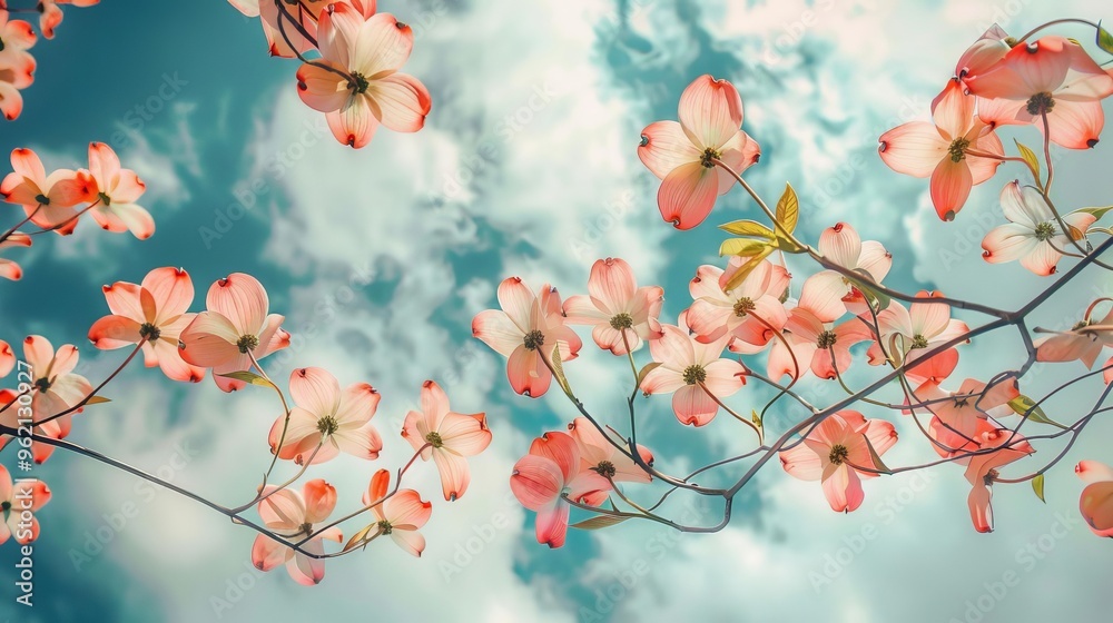 vibrant dogwood blossoms against cloudy sky springtime beauty in nature floral art print vibrant dogwood blossoms against cloudy sky springtime beauty in nature floral art print