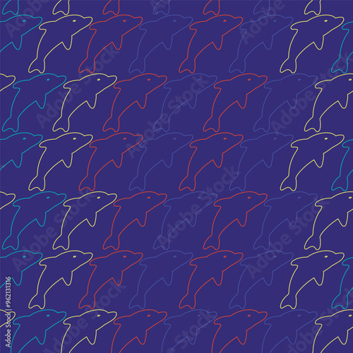 Marine life dolphin animal blue seamless pattern. Exotic mammal underwater tropical wildlife