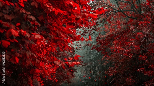 Red Autumn Leaves in a Forest - Nature Photography