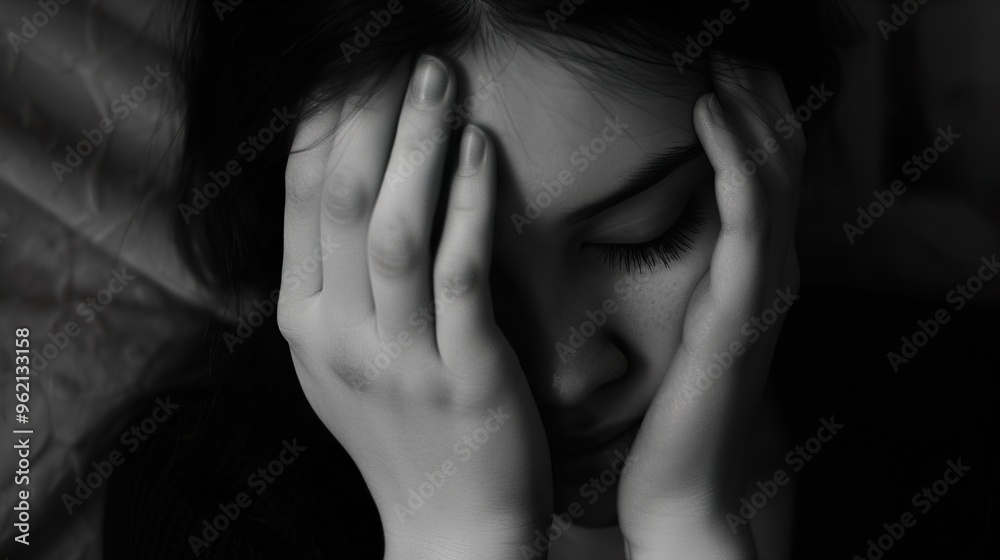 Black and White Portrait of a Woman in Distress Black and White Portrait of a Woman in Distress
