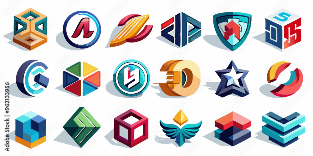 set of colorful abstract symbols isolated on white background. PNG Transparent file type with high definition quality And vibrant color grading Available.