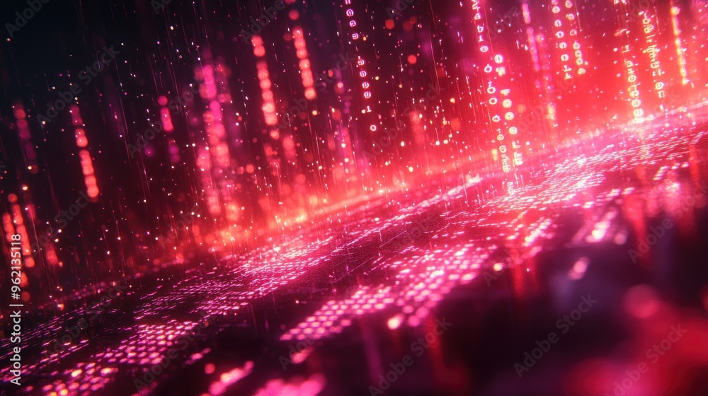A computer chip with red and orange lights. A computer chip with red and orange lights.