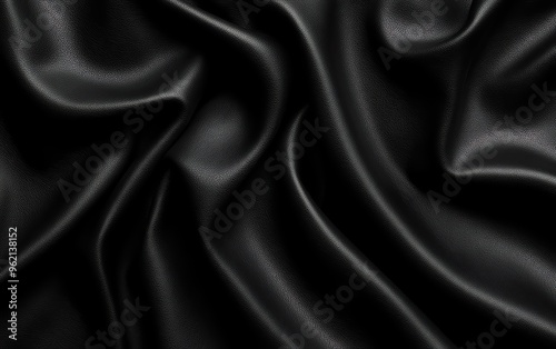 Elegant black fabric drapes gracefully, showcasing smooth texture and luxurious sheen, perfect for fashion and interior design projects.