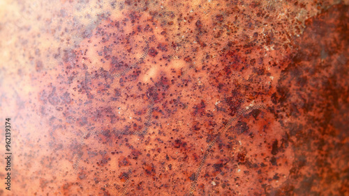 Rust close-up, natural light, old, metal corrosion, destroyed iron, texture, grunge, for installation, red, detail