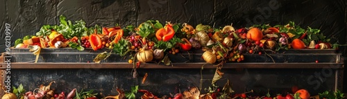 Realistic composting setup with food scraps and a compost bin high-definition detail