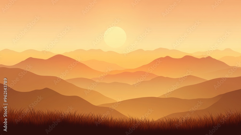 Serene sunset layered mountain landscape Serene sunset layered mountain landscape