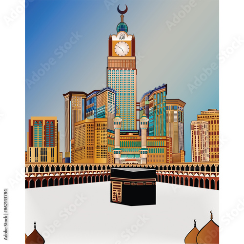 Vector Illustration of Kaaba Vector for Hajj in Mecca Saudi Arabia