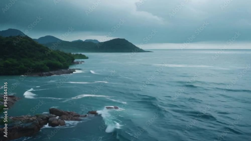 view of gloomy the sea with rain view of gloomy the sea with rain