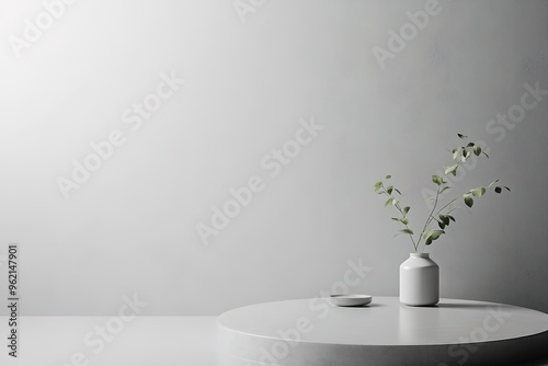Minimalist interior with eucalyptus in vase on table