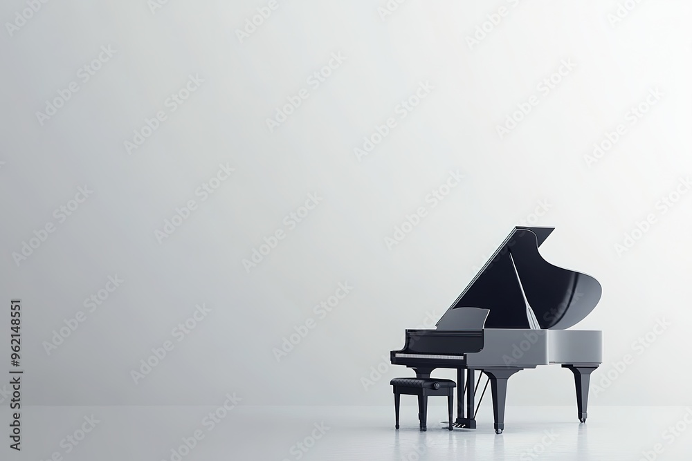 Elegant black grand piano in a minimalist setting Elegant black grand piano in a minimalist setting