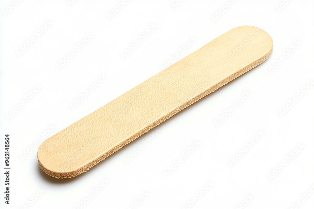 A flat wooden popsicle stick isolated on a white background A flat wooden popsicle stick isolated on a white background
