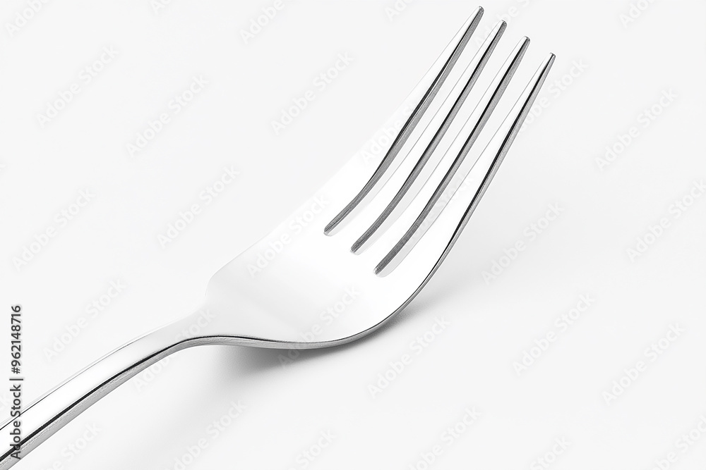 A highly detailed, silver fork isolated against a white background A highly detailed, silver fork isolated against a white background