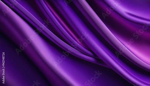 Abstract purple gradient background with layers of silk folded drapery. Wavy purple fabric texture with rich folds and depth