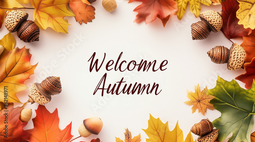 Vibrant autumn leaves and acorns arranged beautifully to welcome the fall season