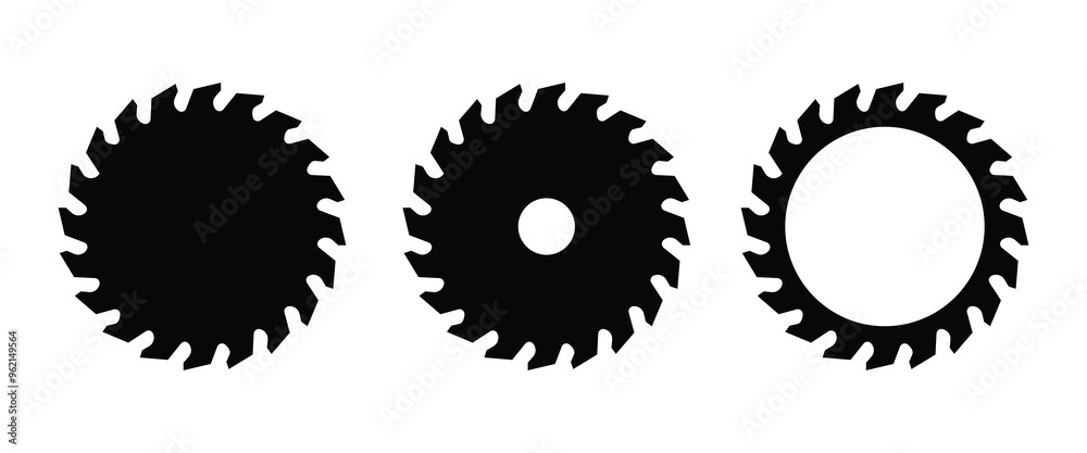 Circular saw blade vector icon, Simple flat illustration of woodwork equipment, Black silhouette. Symbol for concrete cutting.