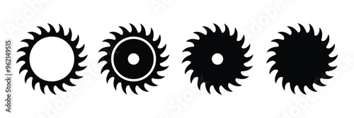 Circular saw blade vector icon, Simple flat illustration of woodwork equipment, Black silhouette. Symbol for concrete cutting.
