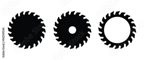 Circular saw blade vector icon, Simple flat illustration of woodwork equipment, Black silhouette. Symbol for concrete cutting.