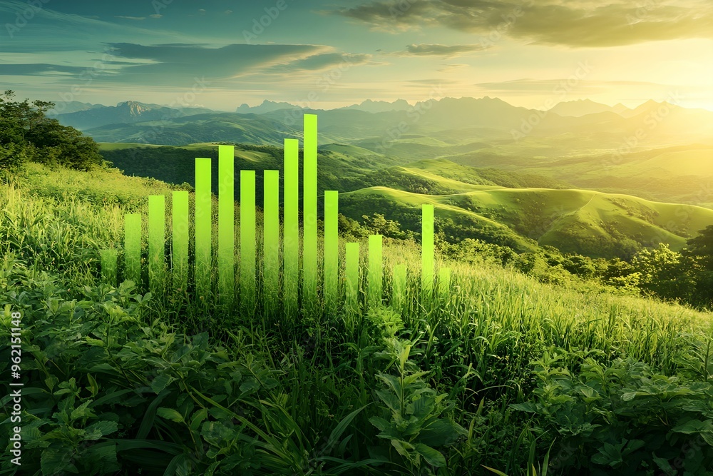 Fototapeta premium Green Earth with Financial Growth Graph, nature, finance, sustainability, environment