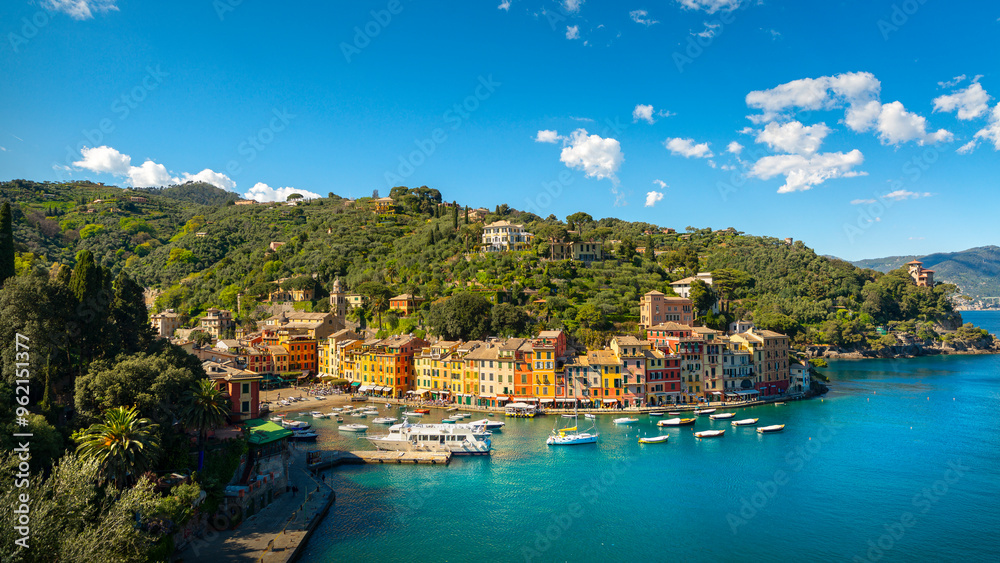 Fototapeta premium Portofino luxury travel destination, village and marina. Liguria, Italy