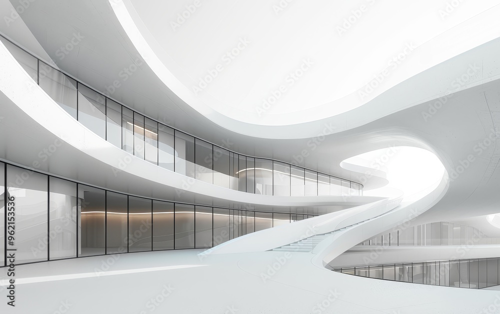 Obraz premium Modern Architectural Design with Curving Walls and Glass Windows
