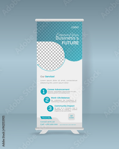 Modern corporate roll up banner, pull up design, modern x-banner design template, rectangle size