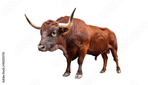 Pride of the Herd Bull Standing, Majestic and Dominant Cattle, Powerful Symbol of Strength and Leadership in the Animal Kingdom, Isolated on Transparent Background, PNG File