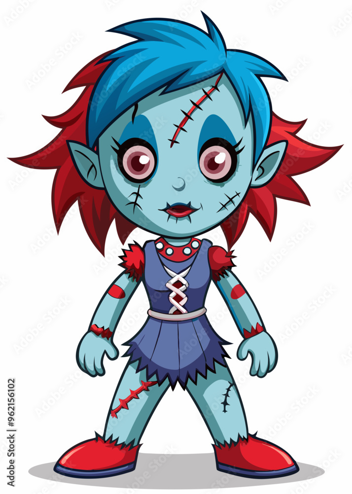 Gothic doll with cracked porcelain skin, blood seeping from stitched-up wounds. On White Background
Gothic doll with cracked porcelain skin, blood seeping from stitched-up wounds. On White Background
