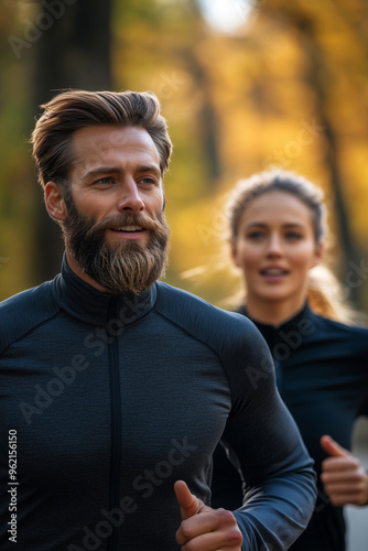 Couple embracing the morning sun while stretching outdoors in a serene park before their invigorating jog