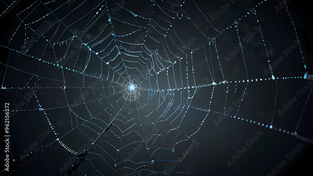 abstract background of an intricate spider web with delicate, shimmering silver threads against a dark, misty backdrop abstract background of an intricate spider web with delicate, shimmering silver threads against a dark, misty backdrop