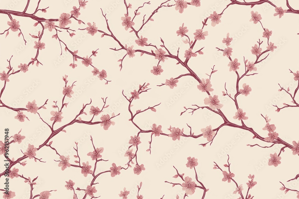 Fototapeta premium Blossoming cherry branches pattern on pastel background