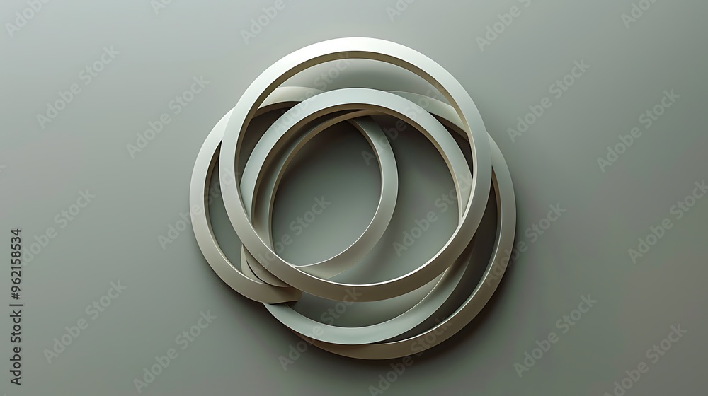 Fototapeta premium A minimalist Venn diagram using thin, overlapping rings with no fill, against a muted gray background, symbolizing complex intersections in a simple, elegant way